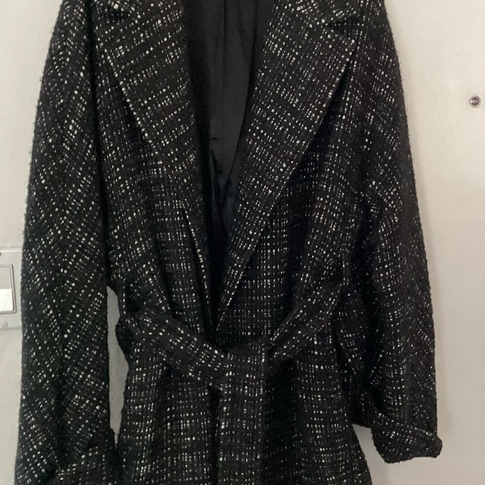 Club Monaco Black and White Tweed Trench Coat